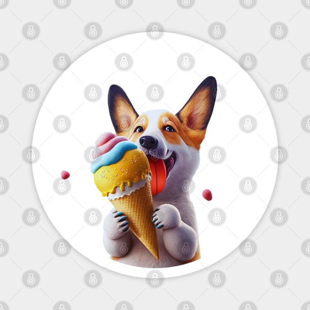 Dog eating ice cream Magnet by A&A